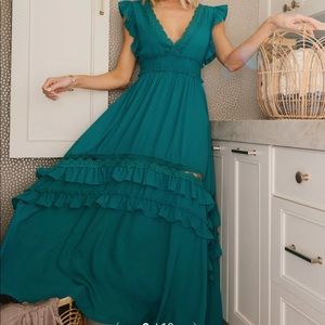 Baltic Born Jasmine Ruffle Maxi Dress- Jade Color- Size L